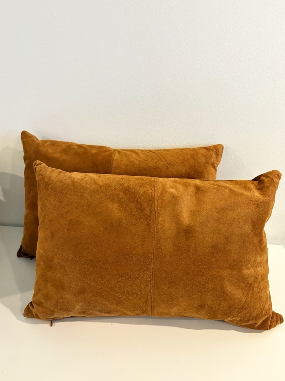 Ralph Lauren Home || Suede Down Insert Throw Pillows Saddle Brown Tan 12" x 18"